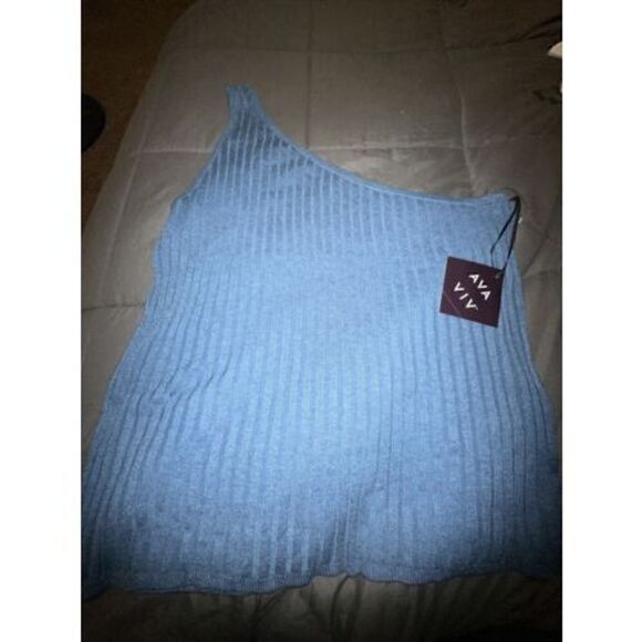 Ava Viv One Shoulder Sweater Tank Top Blue Ribbed NWT Plus Size 2X - Picture 1 of 3